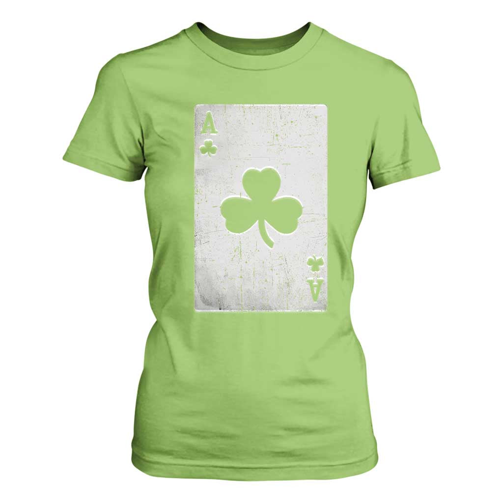 Funny St Patrick's Day Shamrock Clubs Poker Card T Shirt For Women TS11 Lime Print Your Wear