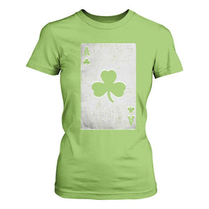 Funny St Patrick's Day Shamrock Clubs Poker Card T Shirt For Women TS11 Lime Print Your Wear