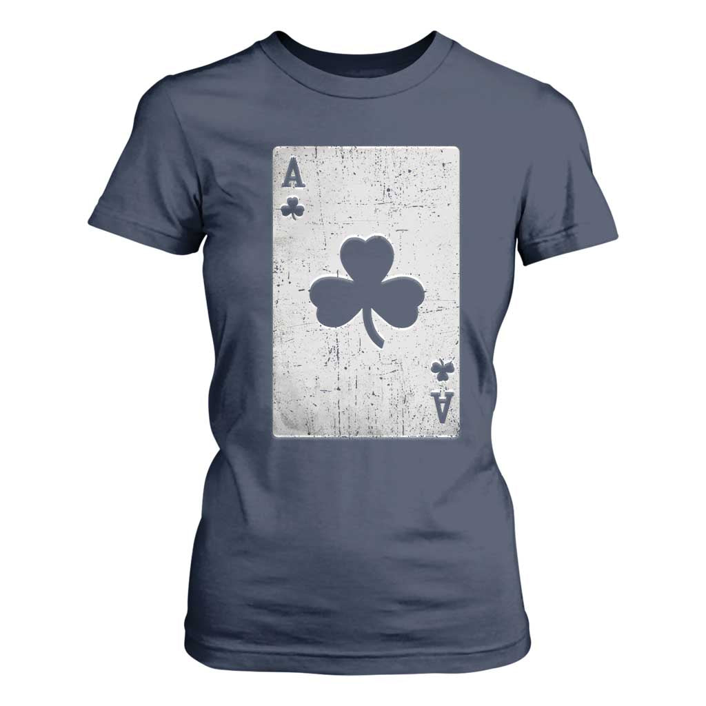Funny St Patrick's Day Shamrock Clubs Poker Card T Shirt For Women TS11 Navy Print Your Wear