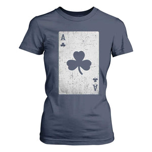 Funny St Patrick's Day Shamrock Clubs Poker Card T Shirt For Women TS11 Navy Print Your Wear