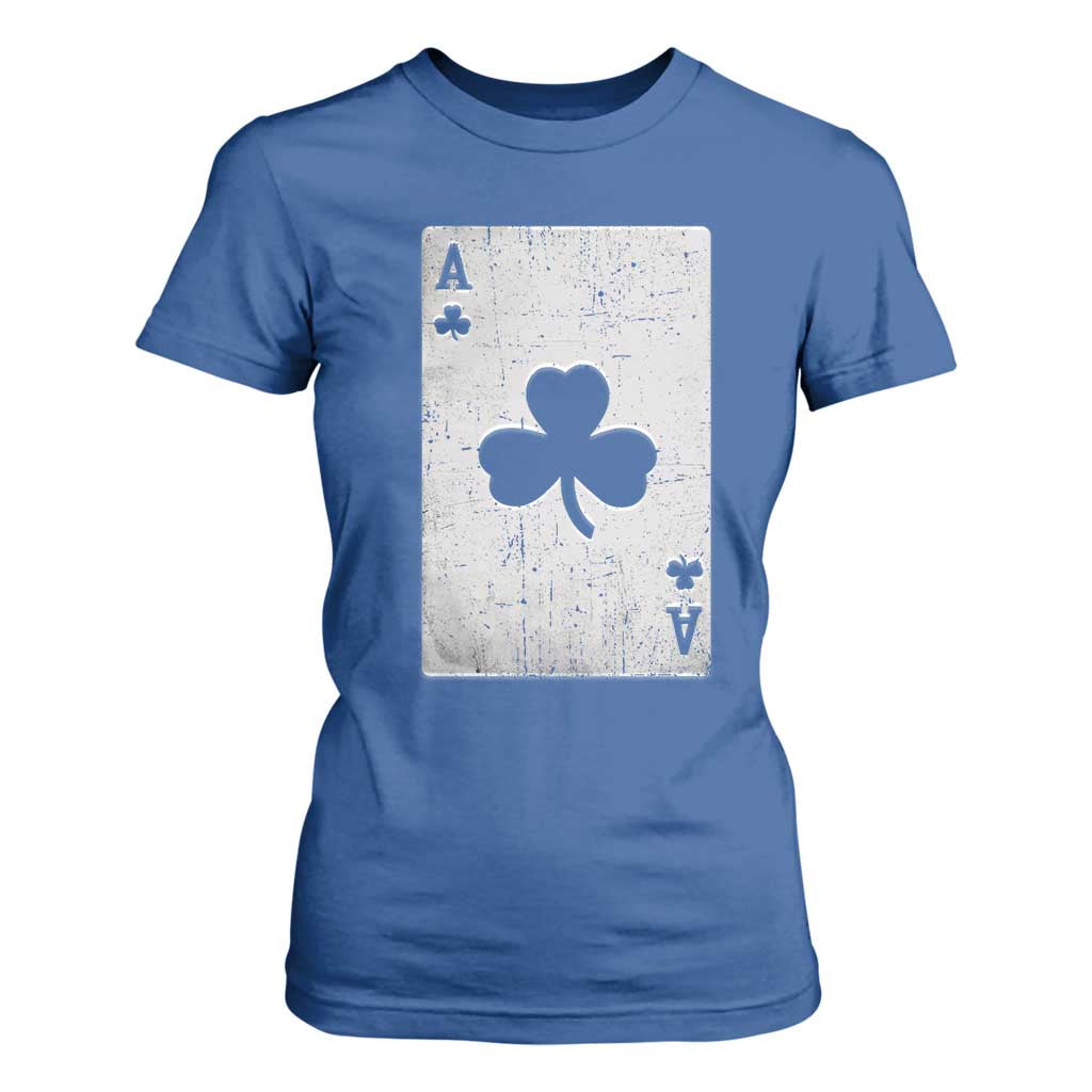 Funny St Patrick's Day Shamrock Clubs Poker Card T Shirt For Women TS11 Royal Blue Print Your Wear