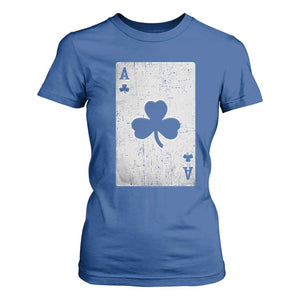 Funny St Patrick's Day Shamrock Clubs Poker Card T Shirt For Women TS11 Royal Blue Print Your Wear