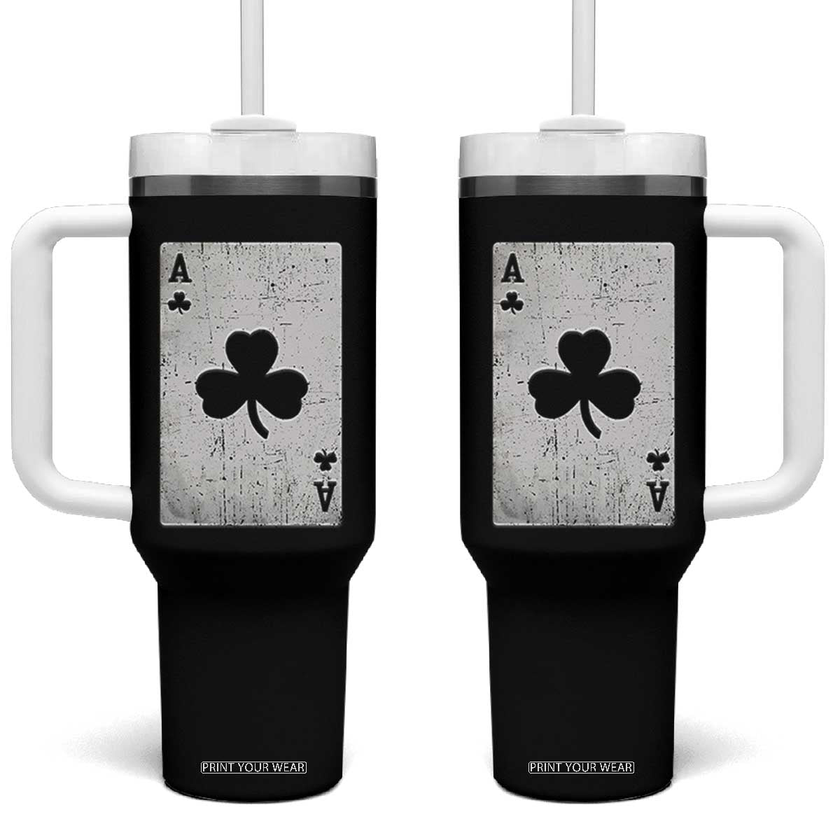 Funny St Patrick's Day Shamrock Clubs Poker Card Tumbler With Handle TS11 One Size: 40 oz Black Print Your Wear
