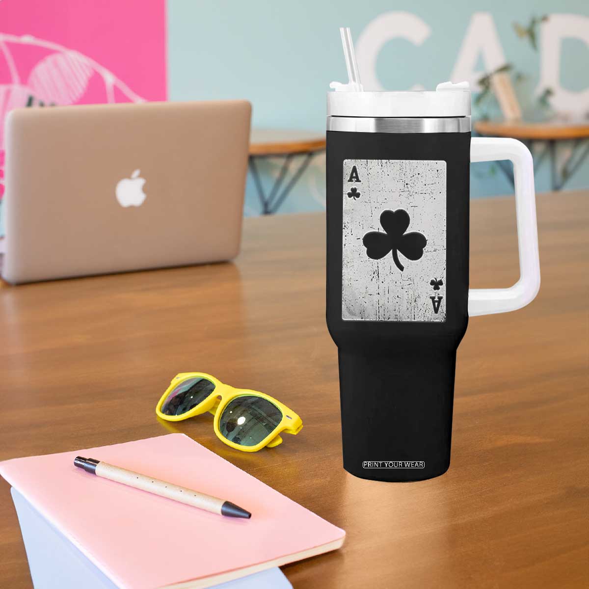 Funny St Patrick's Day Shamrock Clubs Poker Card Tumbler With Handle TS11 Print Your Wear