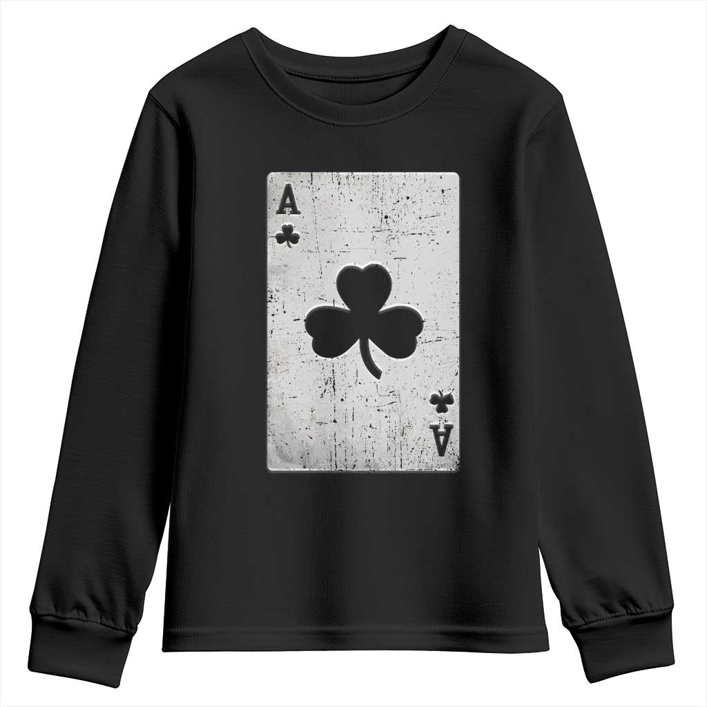 Funny St Patrick's Day Shamrock Clubs Poker Card Youth Sweatshirt TS11 Black Print Your Wear