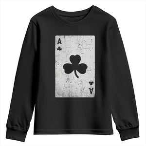Funny St Patrick's Day Shamrock Clubs Poker Card Youth Sweatshirt TS11 Black Print Your Wear