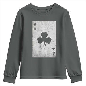 Funny St Patrick's Day Shamrock Clubs Poker Card Youth Sweatshirt TS11 Dark Heather Print Your Wear