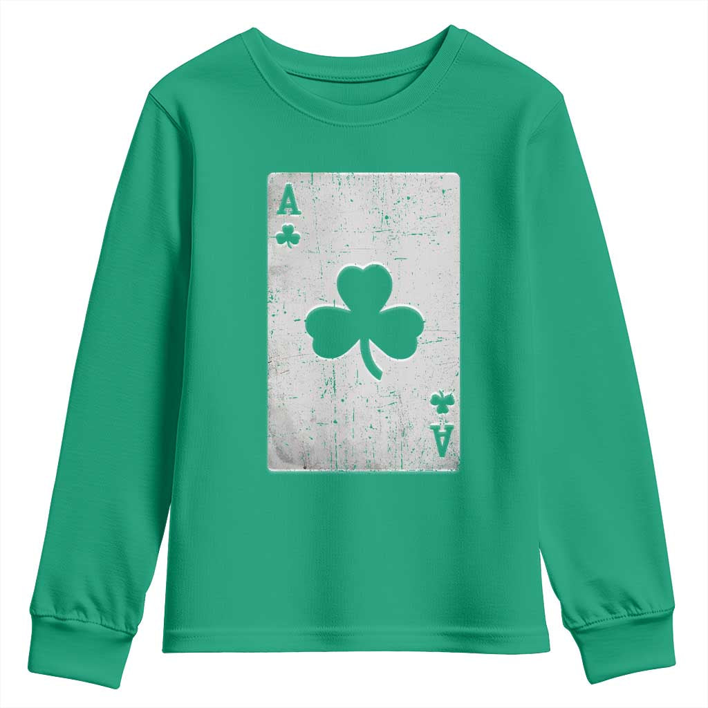 Funny St Patrick's Day Shamrock Clubs Poker Card Youth Sweatshirt TS11 Irish Green Print Your Wear