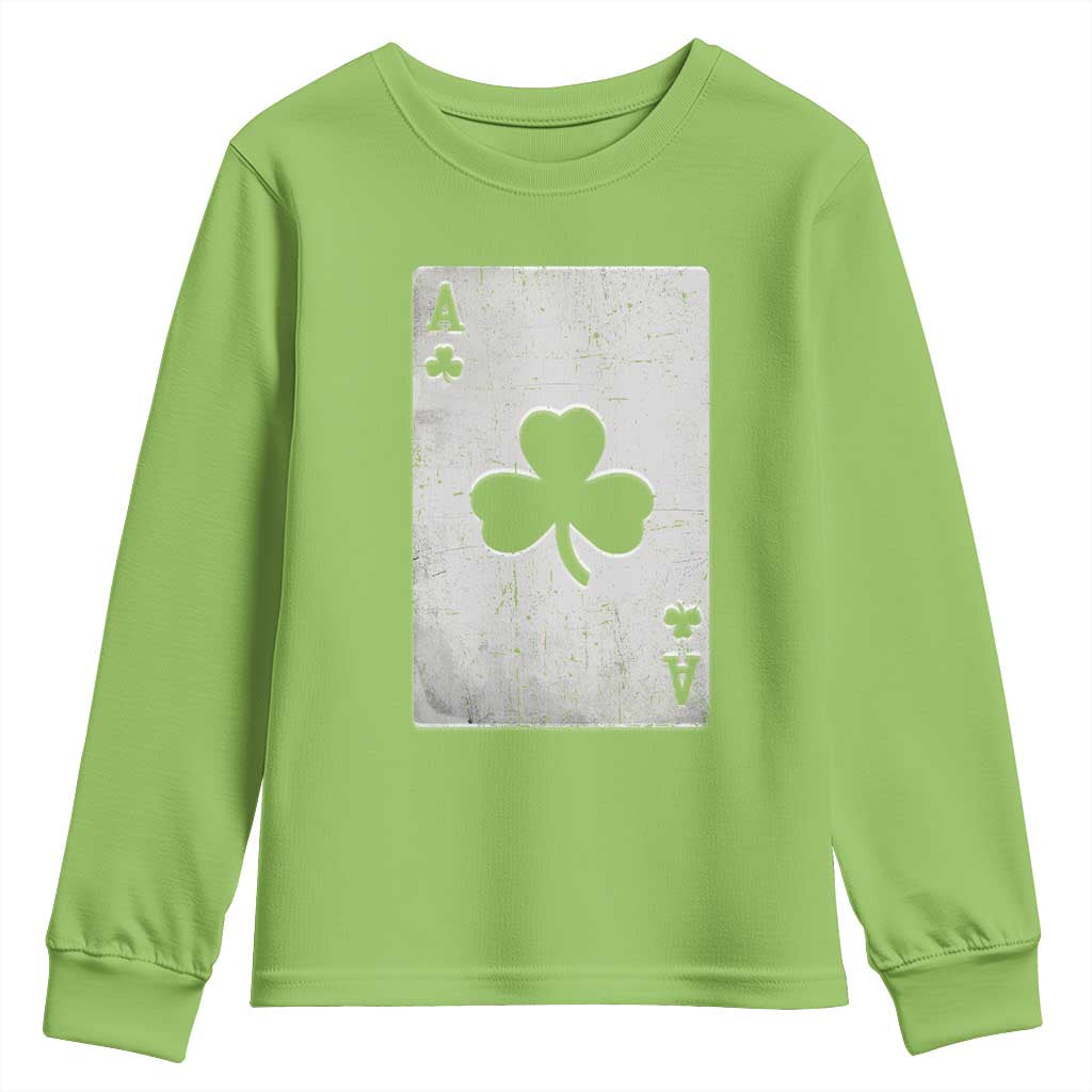 Funny St Patrick's Day Shamrock Clubs Poker Card Youth Sweatshirt TS11 Lime Print Your Wear