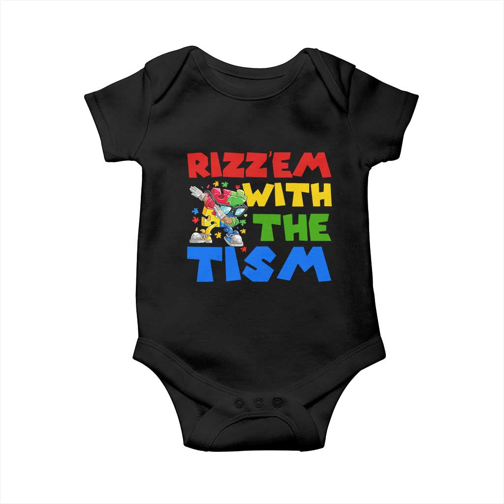 Funny Rizz Em With The Tism Baby Onesie Autism Awareness Dabbing Puzzle TS11 Black Print Your Wear