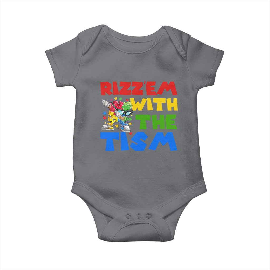 Funny Rizz Em With The Tism Baby Onesie Autism Awareness Dabbing Puzzle TS11 Charcoal Print Your Wear