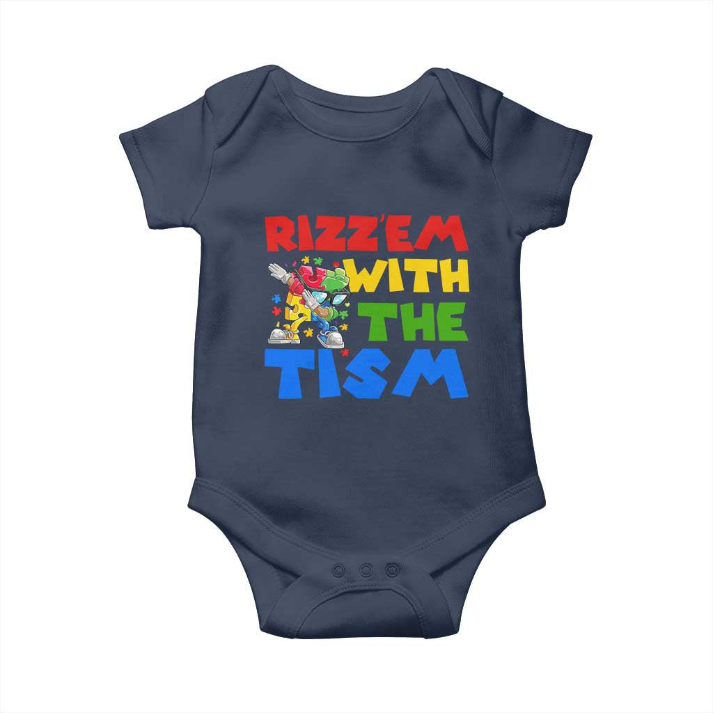 Funny Rizz Em With The Tism Baby Onesie Autism Awareness Dabbing Puzzle TS11 Navy Print Your Wear