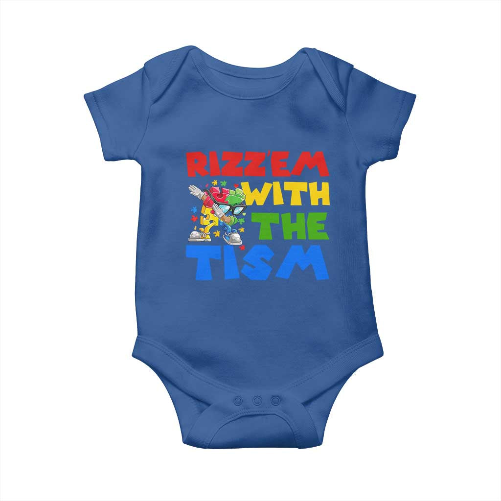 Funny Rizz Em With The Tism Baby Onesie Autism Awareness Dabbing Puzzle TS11 Royal Blue Print Your Wear