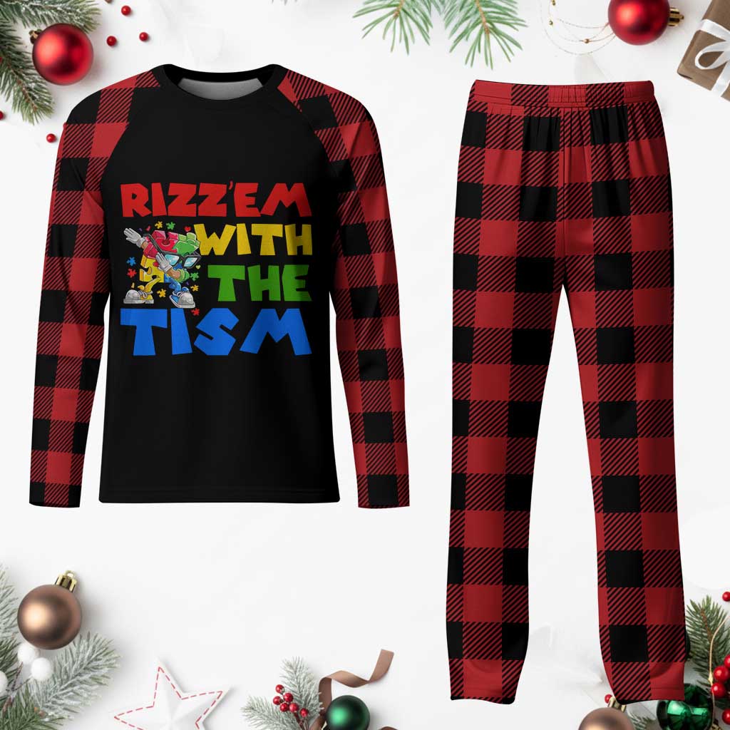 Funny Rizz Em With The Tism Plaid Pajama Set Autism Awareness Dabbing Puzzle TS11 Buffalo Plaid Print Your Wear