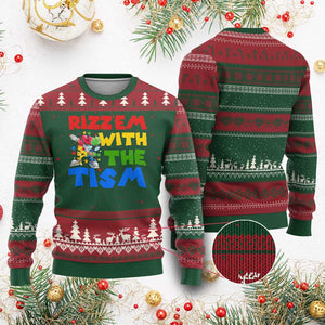 Funny Rizz Em With The Tism Ugly Christmas Sweater Autism Awareness Dabbing Puzzle TS11 Red Green Print Your Wear