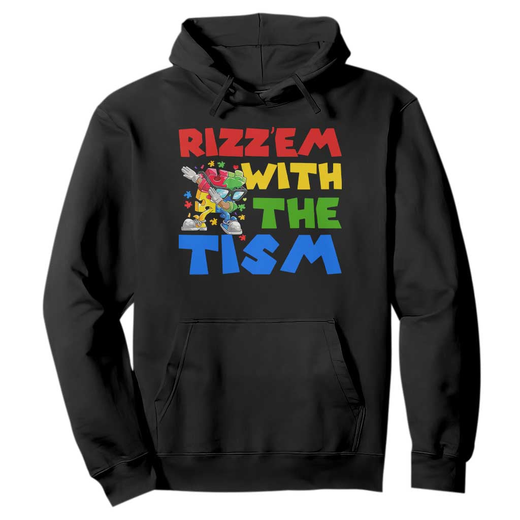 Funny Rizz Em With The Tism Hoodie Autism Awareness Dabbing Puzzle TS11 Black Print Your Wear