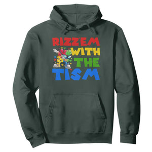 Funny Rizz Em With The Tism Hoodie Autism Awareness Dabbing Puzzle TS11 Dark Forest Green Print Your Wear