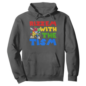 Funny Rizz Em With The Tism Hoodie Autism Awareness Dabbing Puzzle TS11 Dark Heather Print Your Wear