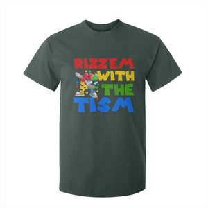 Funny Rizz Em With The Tism T Shirt For Kid Autism Awareness Dabbing Puzzle TS11 Dark Forest Green Print Your Wear