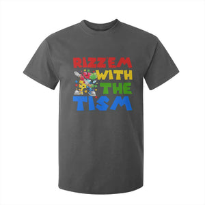 Funny Rizz Em With The Tism T Shirt For Kid Autism Awareness Dabbing Puzzle TS11 Dark Heather Print Your Wear