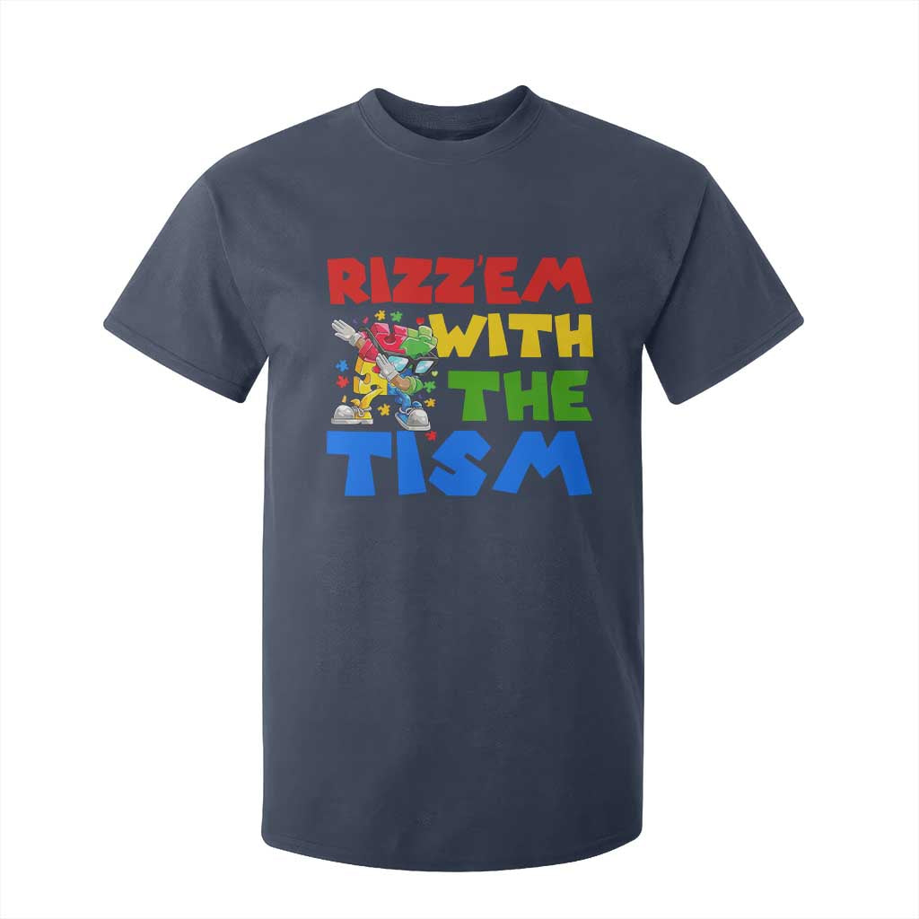 Funny Rizz Em With The Tism T Shirt For Kid Autism Awareness Dabbing Puzzle TS11 Navy Print Your Wear