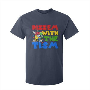 Funny Rizz Em With The Tism T Shirt For Kid Autism Awareness Dabbing Puzzle TS11 Navy Print Your Wear