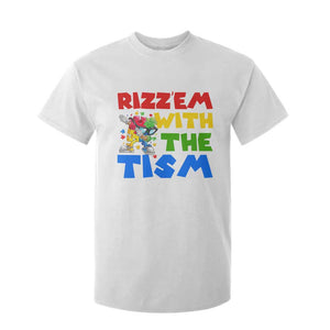 Funny Rizz Em With The Tism T Shirt For Kid Autism Awareness Dabbing Puzzle TS11 White Print Your Wear