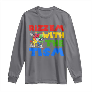Funny Rizz Em With The Tism Long Sleeve Shirt Autism Awareness Dabbing Puzzle TS11 Charcoal Print Your Wear