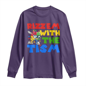 Funny Rizz Em With The Tism Long Sleeve Shirt Autism Awareness Dabbing Puzzle TS11 Purple Print Your Wear