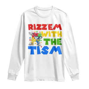 Funny Rizz Em With The Tism Long Sleeve Shirt Autism Awareness Dabbing Puzzle TS11 White Print Your Wear