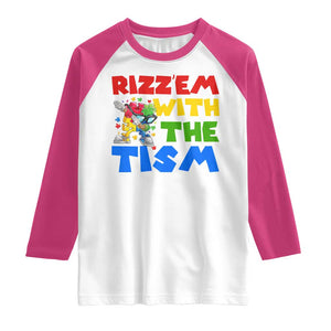 Funny Rizz Em With The Tism Raglan Shirt Autism Awareness Dabbing Puzzle TS11 White Heliconia Print Your Wear