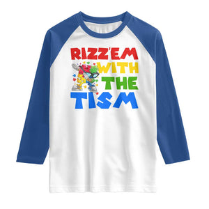Funny Rizz Em With The Tism Raglan Shirt Autism Awareness Dabbing Puzzle TS11 White Royal Print Your Wear