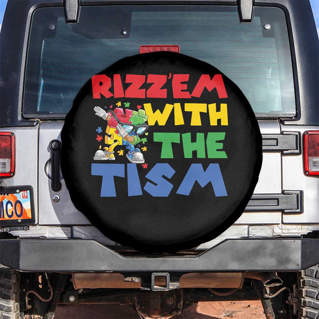 Funny Rizz Em With The Tism Spare Tire Cover Autism Awareness Dabbing Puzzle TS11 No hole Black Print Your Wear