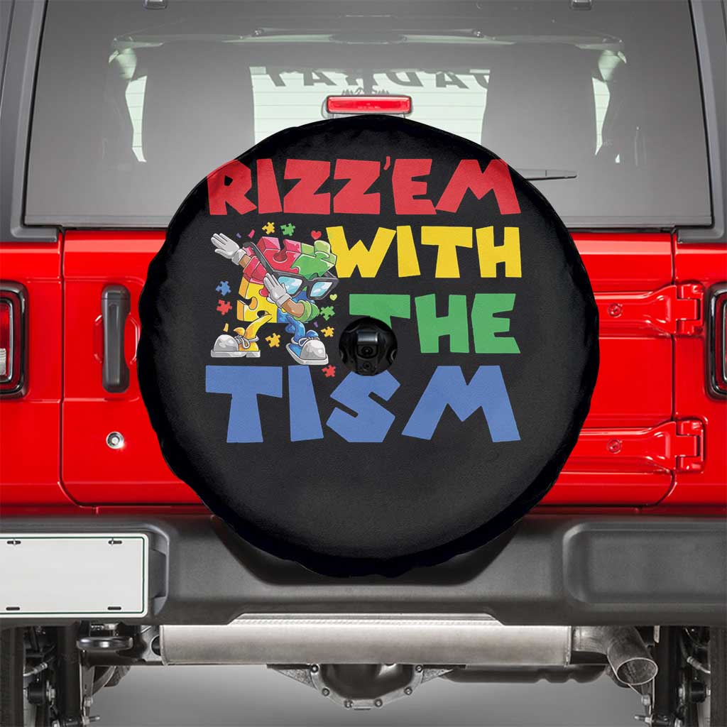 Funny Rizz Em With The Tism Spare Tire Cover Autism Awareness Dabbing Puzzle TS11 Black Print Your Wear