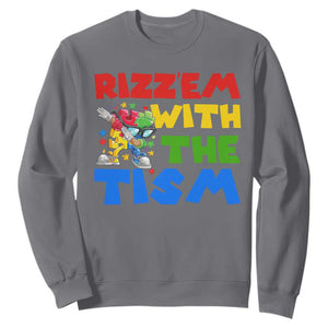 Funny Rizz Em With The Tism Sweatshirt Autism Awareness Dabbing Puzzle TS11 Charcoal Print Your Wear