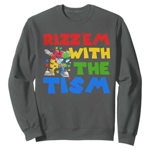 Funny Rizz Em With The Tism Sweatshirt Autism Awareness Dabbing Puzzle TS11 Dark Heather Print Your Wear