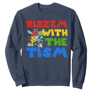 Funny Rizz Em With The Tism Sweatshirt Autism Awareness Dabbing Puzzle TS11 Navy Print Your Wear