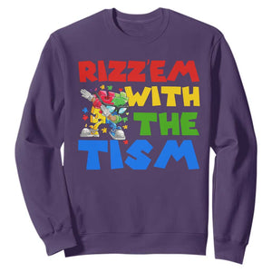 Funny Rizz Em With The Tism Sweatshirt Autism Awareness Dabbing Puzzle TS11 Purple Print Your Wear