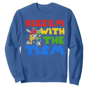 Funny Rizz Em With The Tism Sweatshirt Autism Awareness Dabbing Puzzle TS11 Royal Blue Print Your Wear