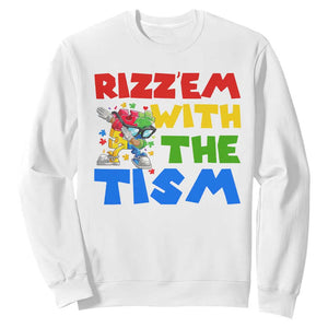 Funny Rizz Em With The Tism Sweatshirt Autism Awareness Dabbing Puzzle TS11 White Print Your Wear