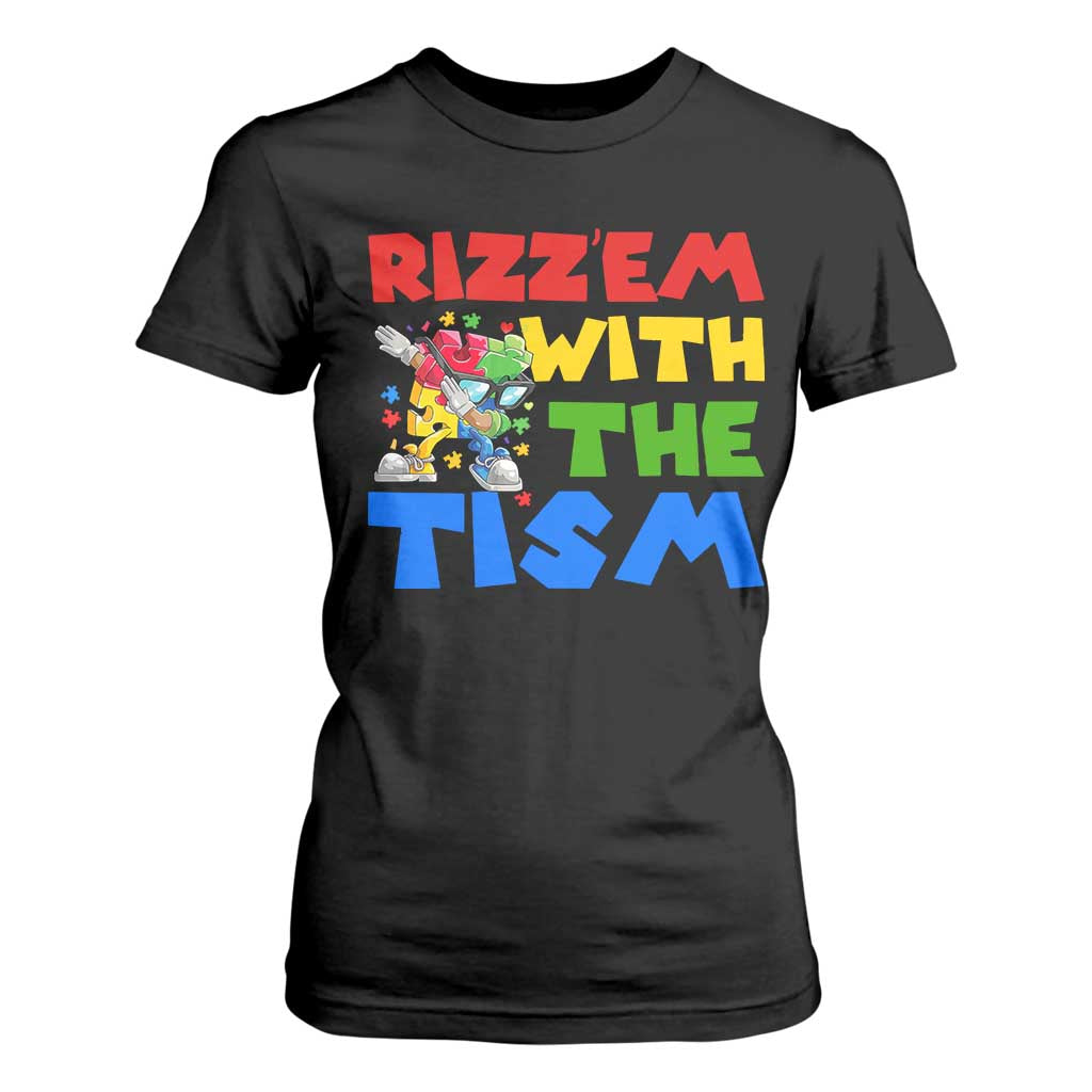 Funny Rizz Em With The Tism T Shirt For Women Autism Awareness Dabbing Puzzle TS11 Black Print Your Wear