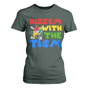 Funny Rizz Em With The Tism T Shirt For Women Autism Awareness Dabbing Puzzle TS11 Dark Forest Green Print Your Wear