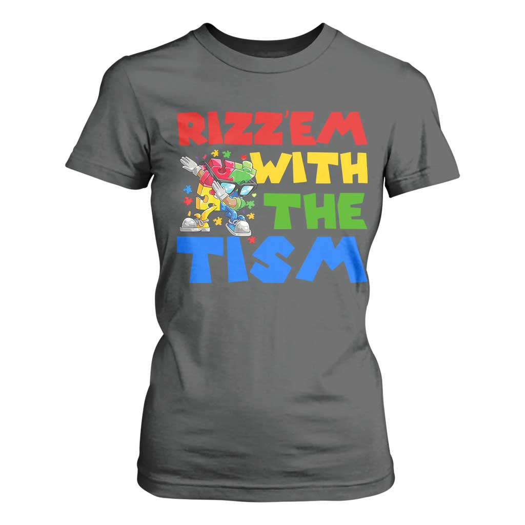 Funny Rizz Em With The Tism T Shirt For Women Autism Awareness Dabbing Puzzle TS11 Dark Heather Print Your Wear