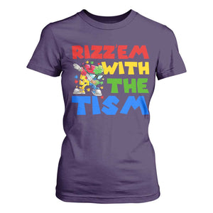 Funny Rizz Em With The Tism T Shirt For Women Autism Awareness Dabbing Puzzle TS11 Purple Print Your Wear