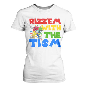 Funny Rizz Em With The Tism T Shirt For Women Autism Awareness Dabbing Puzzle TS11 White Print Your Wear