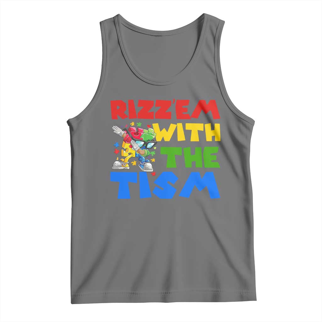 Funny Rizz Em With The Tism Tank Top Autism Awareness Dabbing Puzzle TS11 Black Heather Print Your Wear