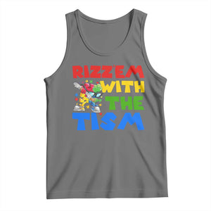 Funny Rizz Em With The Tism Tank Top Autism Awareness Dabbing Puzzle TS11 Black Heather Print Your Wear