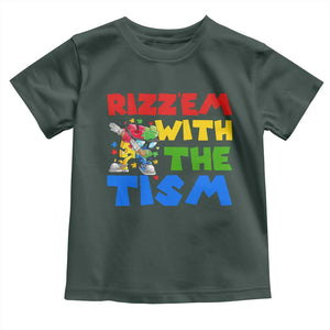 Funny Rizz Em With The Tism Toddler T Shirt Autism Awareness Dabbing Puzzle TS11 Dark Forest Green Print Your Wear