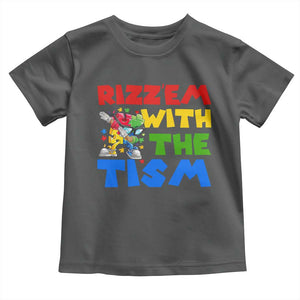 Funny Rizz Em With The Tism Toddler T Shirt Autism Awareness Dabbing Puzzle TS11 Dark Heather Print Your Wear