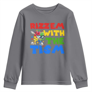 Funny Rizz Em With The Tism Youth Sweatshirt Autism Awareness Dabbing Puzzle TS11 Charcoal Print Your Wear